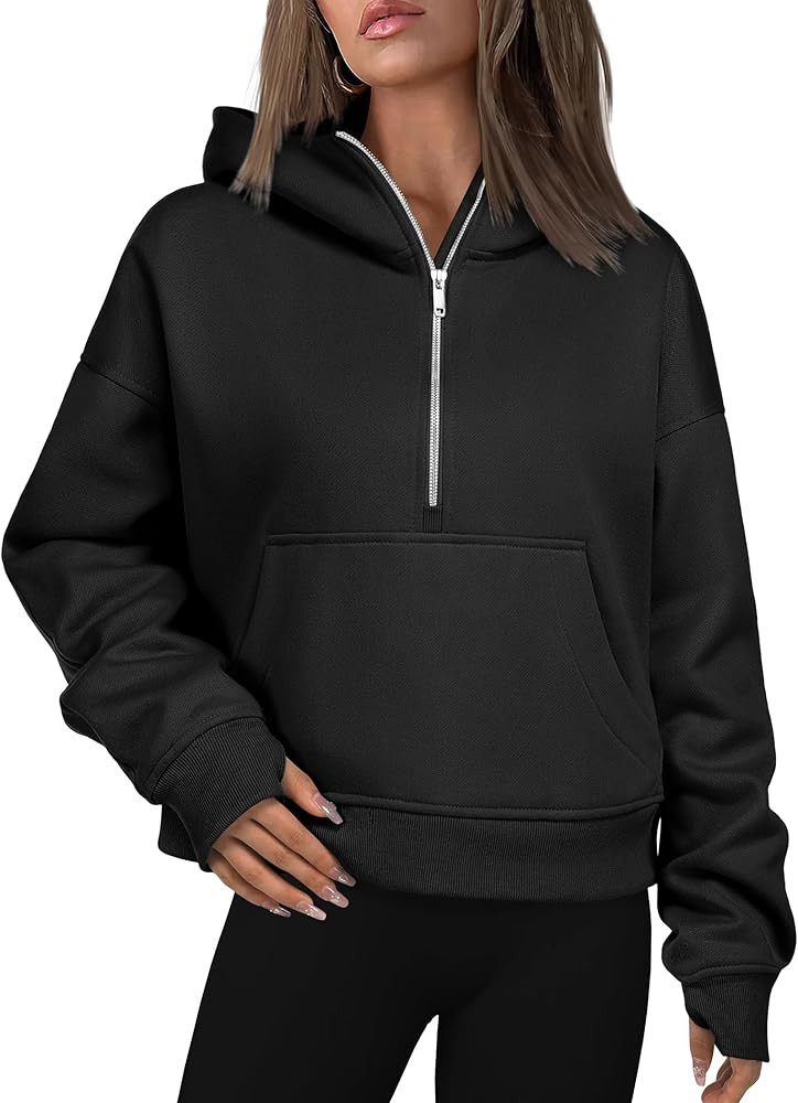 Zeagoo Womens Half Zip Cropped Hoodies Fleece Long Sleeve Pullover Sweatshirts 2023 Fall Winter C... | Amazon (US)