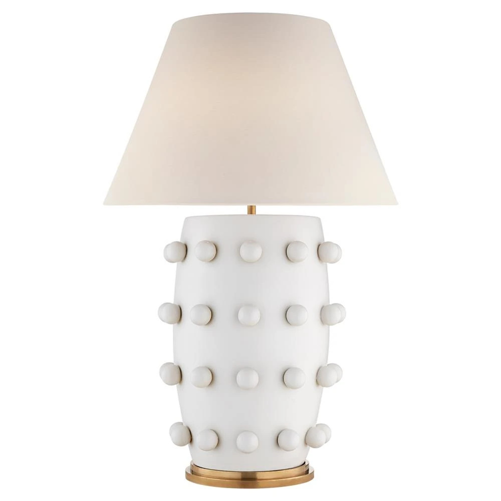Visual Comfort Linden Mid Century Plaster White Linen Shade Table Lamp - Large | Kathy Kuo Home