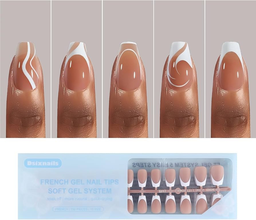 150pcs Short Nail Tips, Coffin Press on Nails for Women, Soft Swirl French Tip Press on Nails, Pr... | Amazon (US)