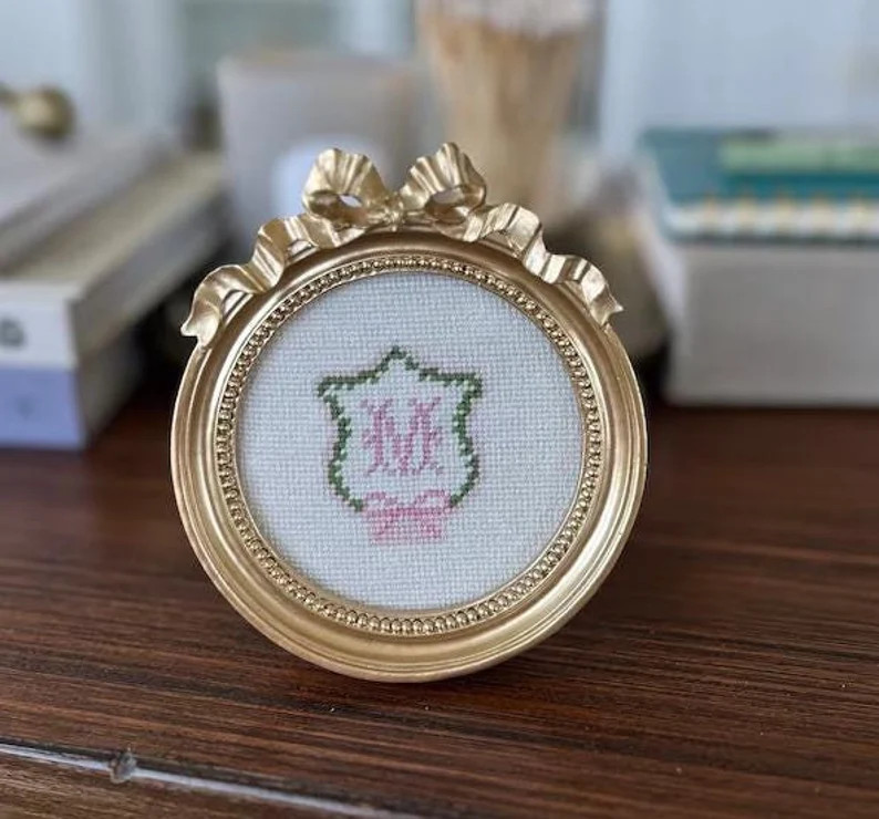 hand painted needlepoint ornament custom monogram design, personalized, wedding pillow for ring, ... | Etsy (US)