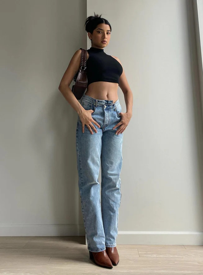 Holly Asymmetric Straight Leg Jean Light Wash Denim Lower Impact | Princess Polly US