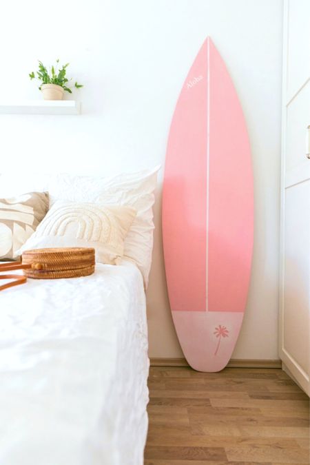 Pink Surfboard art for walls. Great for home decor or teen space. #surfboardart #pinksurfboard #teenroomdecor 

#LTKsalealert
