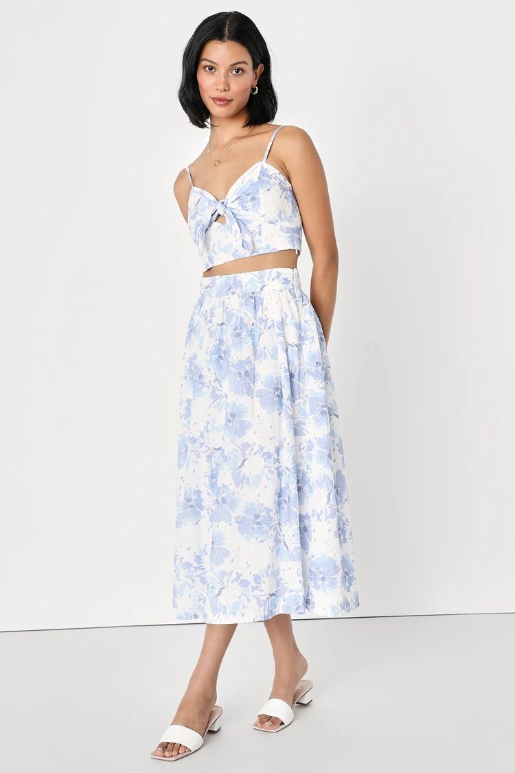 Simple Darling White and Blue Eyelet Embroidered Two-Piece Dress | Lulus (US)