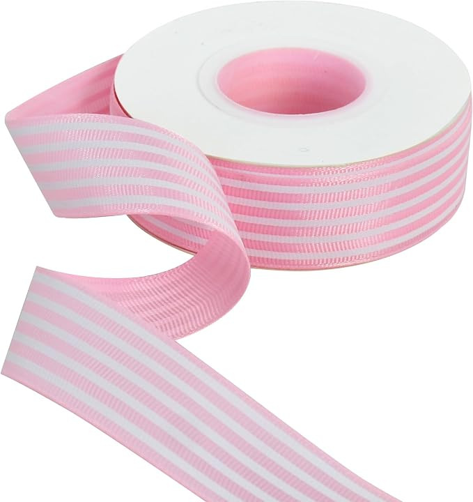 TONIFUL Pink White Striped Ribbon 1 Inch 25 Yards Grosgrain Ribbons Roll for Gift Wrapping Valent... | Amazon (US)