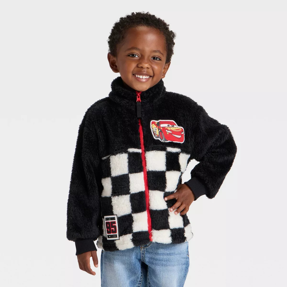 Toddler Boys' Disney Cars Lightning McQueen Racing Cozy Zip-Up Sweater - Black 3T | Target