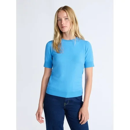 Free Assembly Women's and Women's Plus Cozy Yarn Shrunken Sweater Tee with Short Sleeves, Lightwe... | Walmart (US)