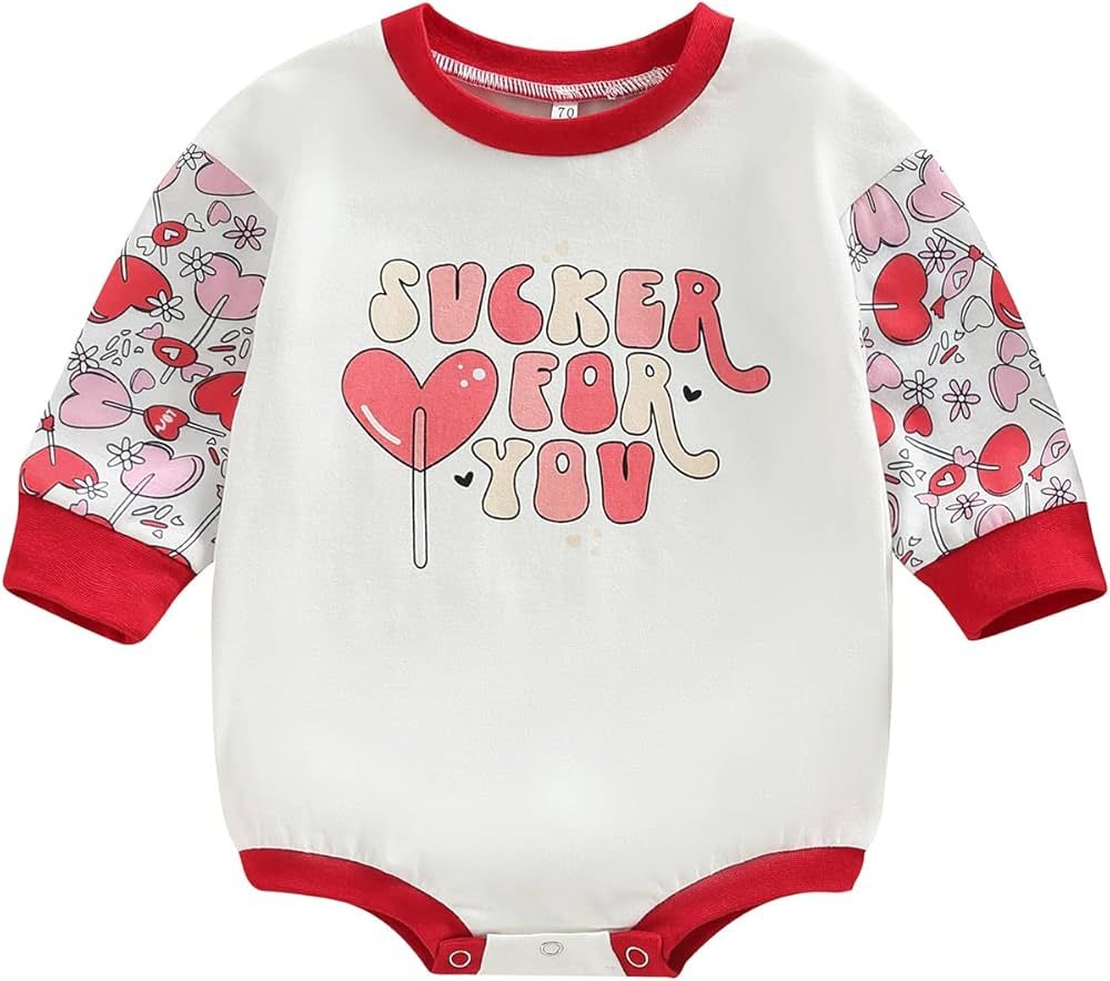 Cevoerf Newborn Baby Girls Boys Valentines Day Outfit Oversized Romper Sweatshirt Spring Baby Valent | Amazon (US)