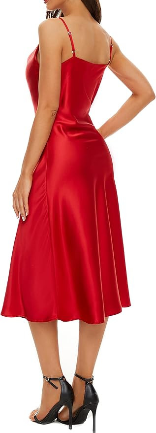 MOUEEY Women's Sleeveless Spaghetti Strap Satin Dress Cocktail Beach Evening Party Cowl Neck Midi... | Amazon (US)