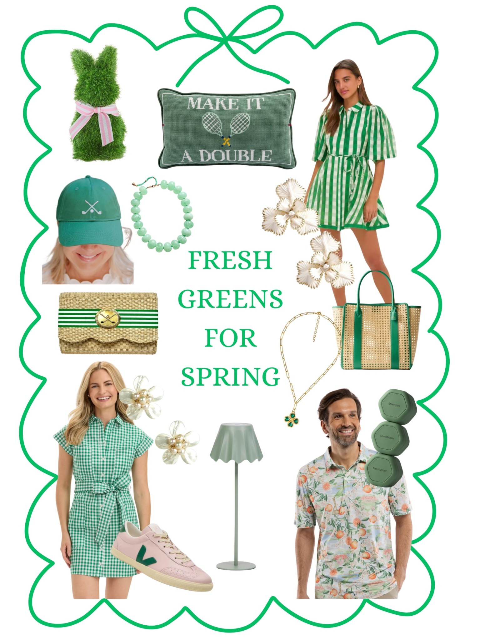 Fresh greens for Spring! 
Green gingham dress
Men’s green polo
Masters attire 
Golf attire
Tennis outfit 
Green necklace 
Green accessories trends
Cane tote bag
Good hat 
Green necklace 
Bubble necklace 

#springoutfits
#mastersoutfit
#golfattire
#tennisattire
#greenaccesories
#springrefresh



#LTKspring #LTKSeasonal #LTKspringtrends