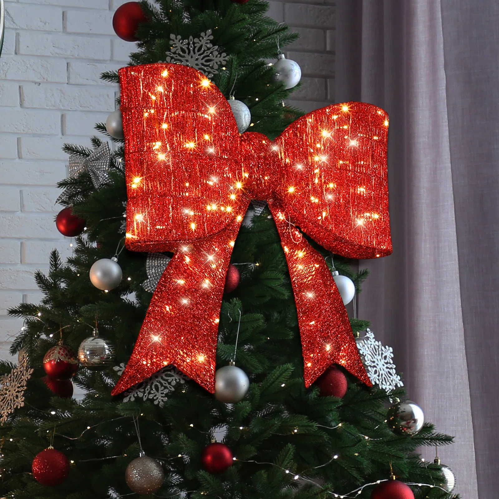 28-Inch Red Bow Christmas Light  Decoration | Wayfair North America