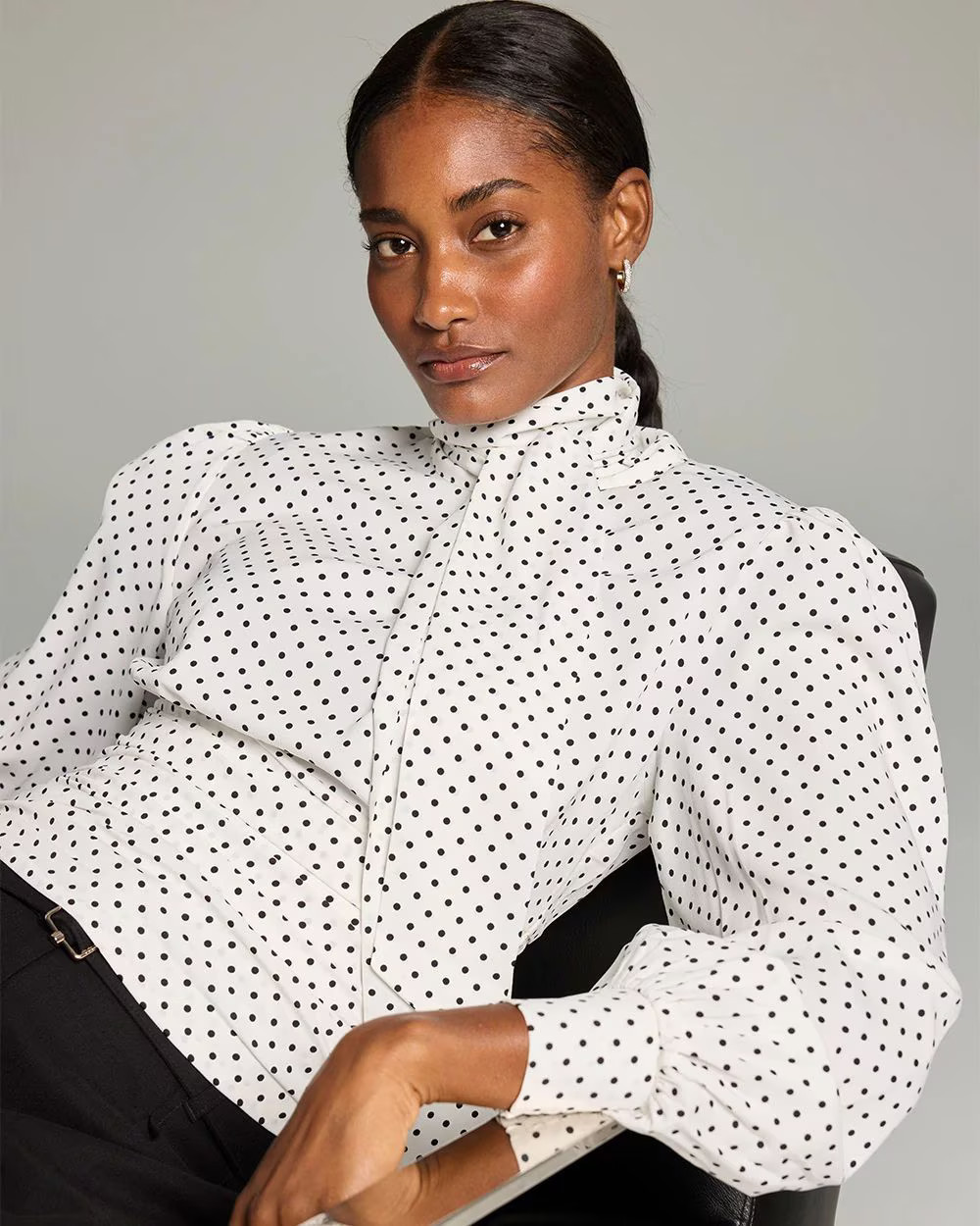 Tie-Neck Shirred Blouse | White House Black Market