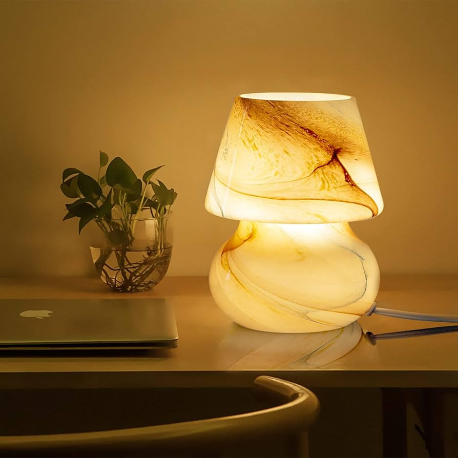 Mushroom Lamp, Stepless Dimmable Glass Bedside Table Lamp,Desert Swirl Small Nightstand Desk lamp... | Amazon (US)