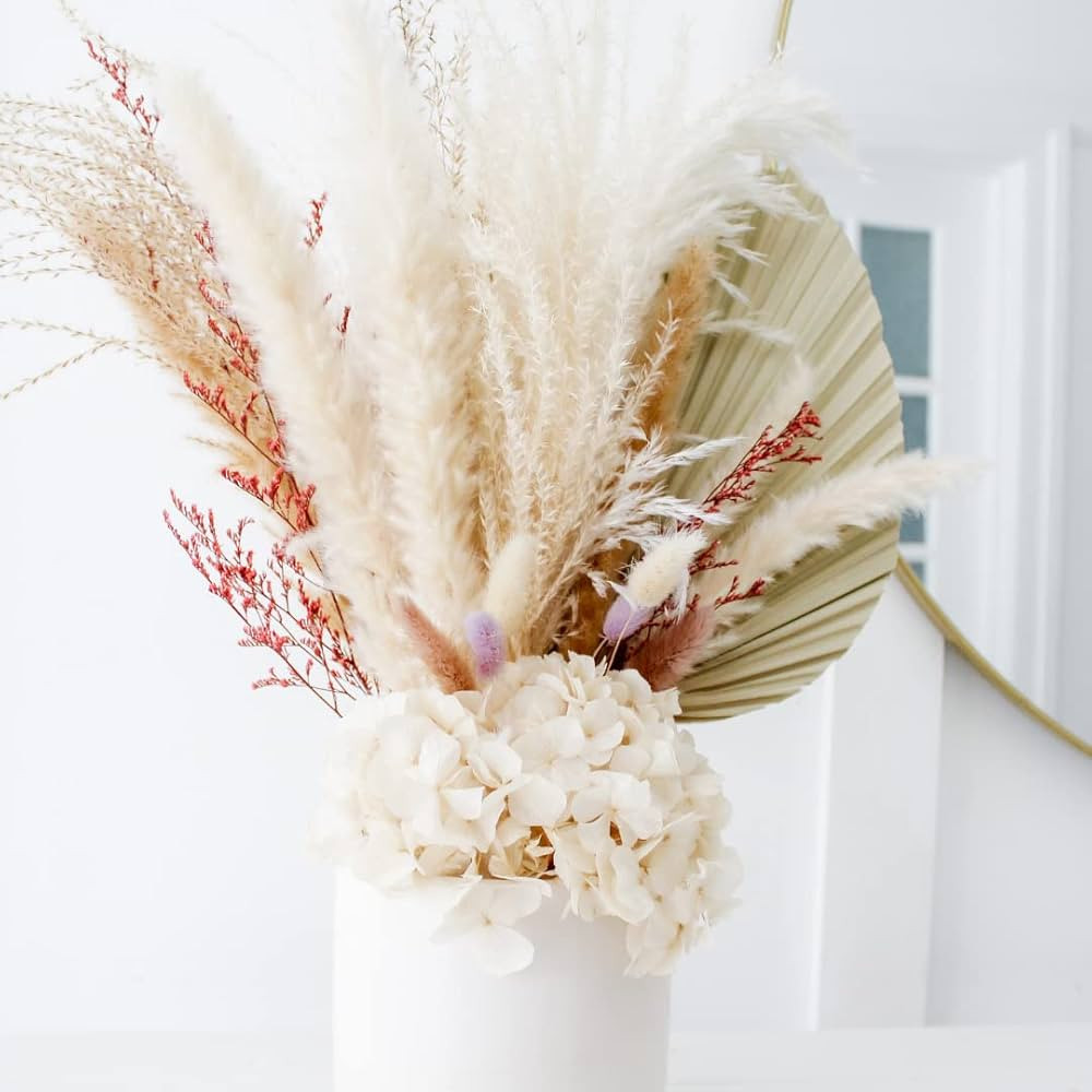 Dried Pampas Grass, Palm, Hydrangea and Flower Arrangement for Vase - 17.5" Small Natural Pampas ... | Amazon (US)