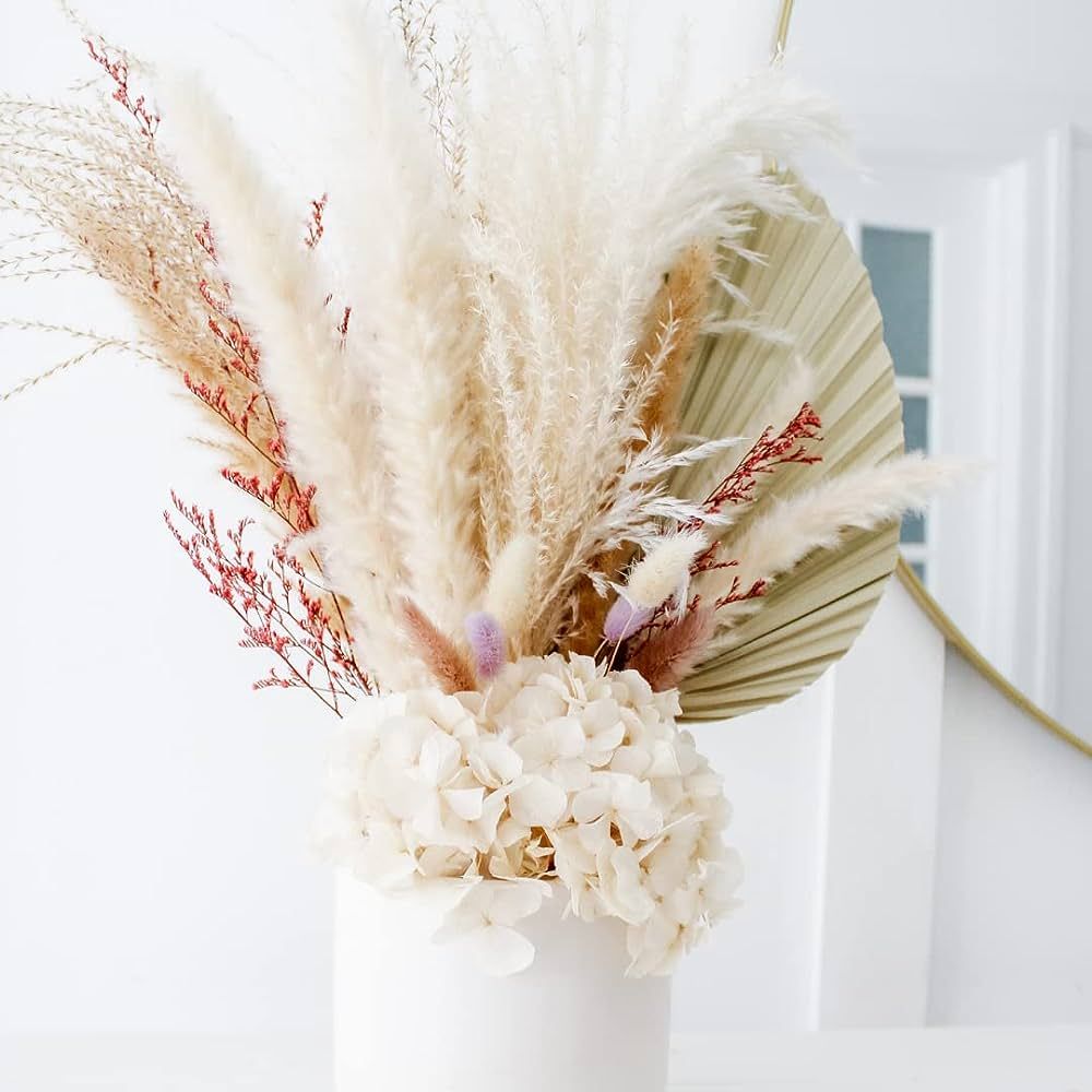 Dried Pampas Grass, Palm, Hydrangea and Flower Arrangement for Vase - 17.5" Small Natural Pampas ... | Amazon (US)