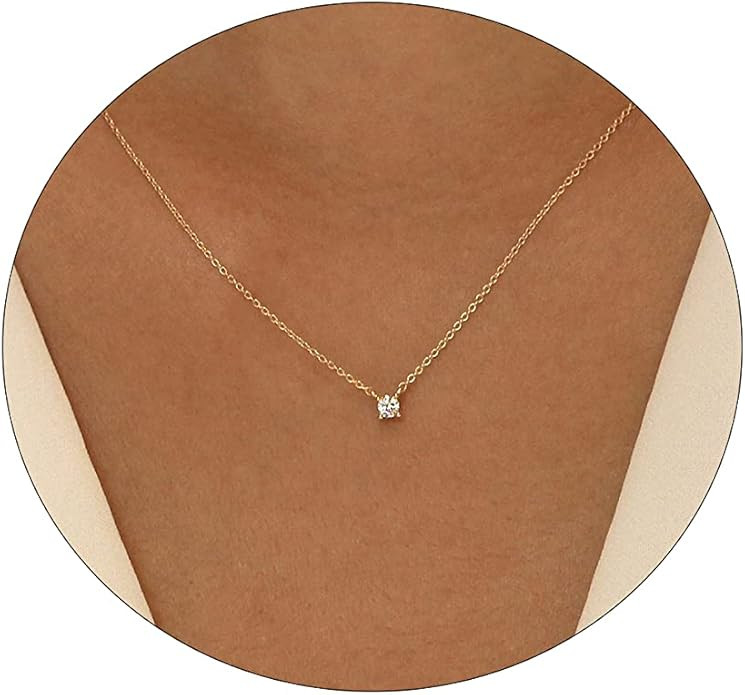 MIDEEO CZ Diamond Necklace for Women Dainty Layered Cubic Zirconia Solitaire Pendant Necklace Gol... | Amazon (US)