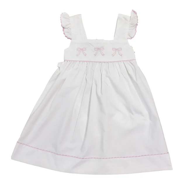 Pink Bow Embroidered Dress | Classic Whimsy