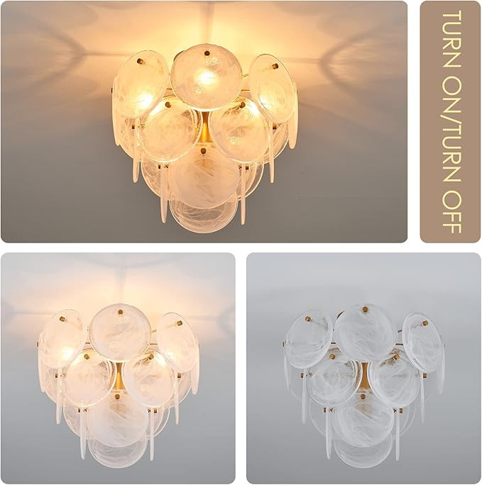 Modern Flush Mount Glass Ceiling Light, Gold Hallway Lights Vintage Chandelier, 4-Light Unique Li... | Amazon (US)