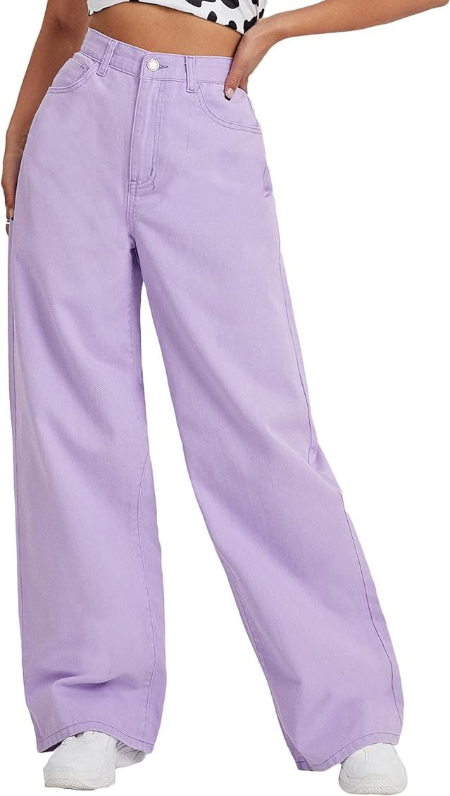 MakeMeChic Women's Casual High Waist Jeans Wide Leg Denim Pants | Amazon (US)