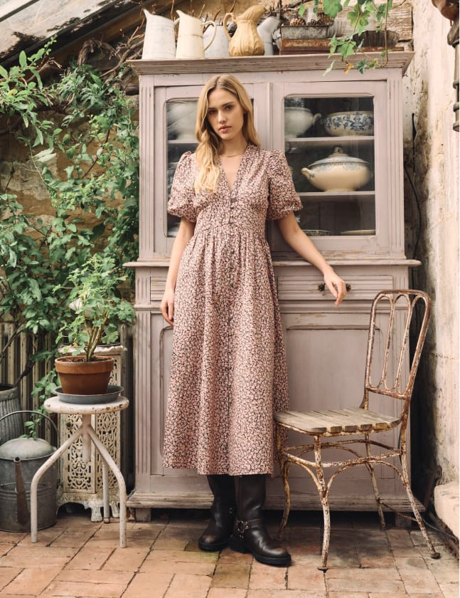 Pink Rose Print Starlight Midaxi Dress | Nobody's Child