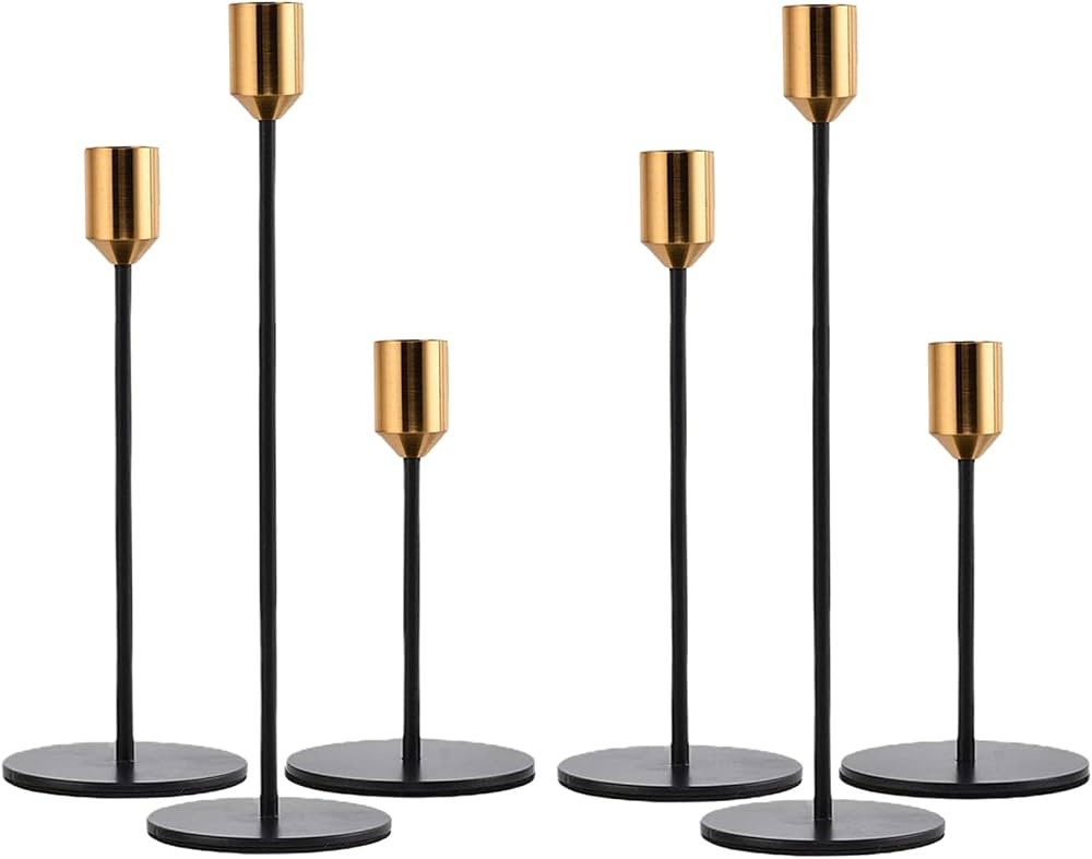 Amazon.com: Matte Black Candle Holders for Taper Candles with Brass Color Top, Decorative Candles... | Amazon (US)
