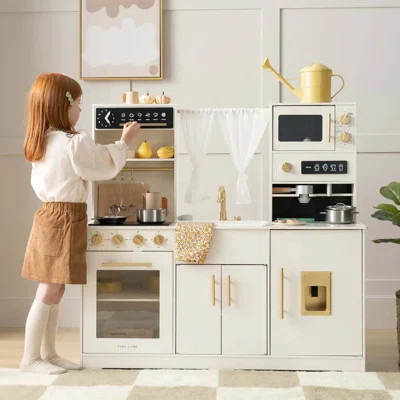 Tiny Land® Play Kitchen with Running Water - Iconic Aqua Kitchen in Cream | Wayfair North America