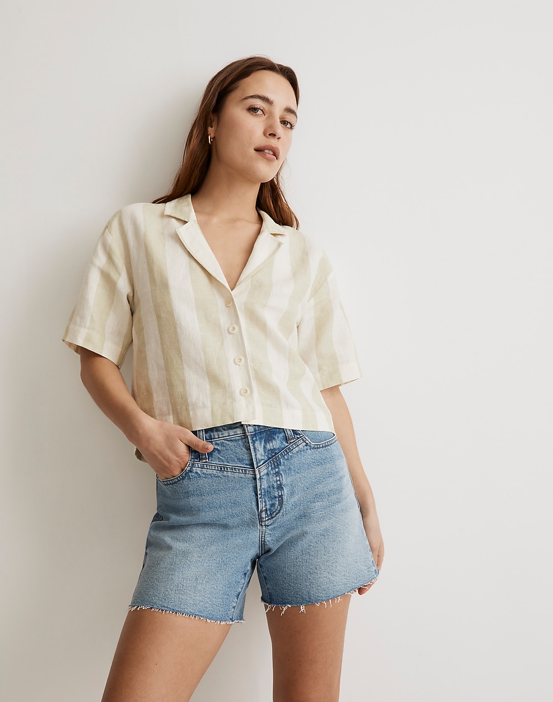 100% Linen Resort Crop Shirt in Springy Stripe | Madewell