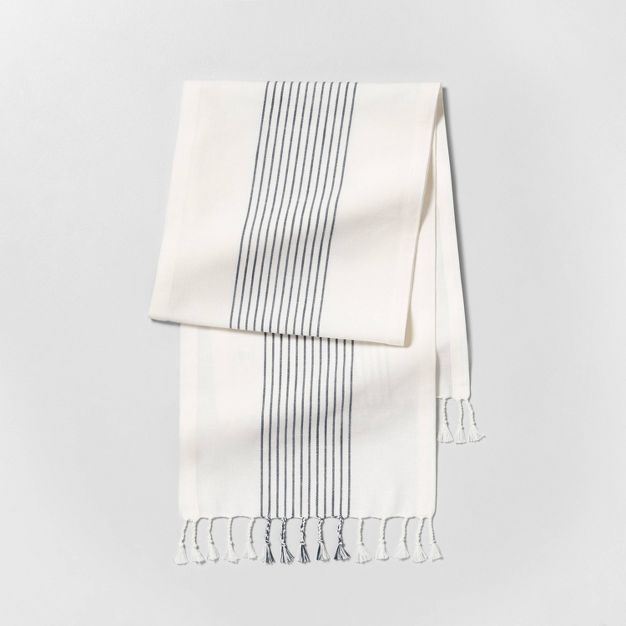 Core Stripes Twisted Fringe Table Runner Blue/Cream - Hearth & Hand™ with Magnolia | Target