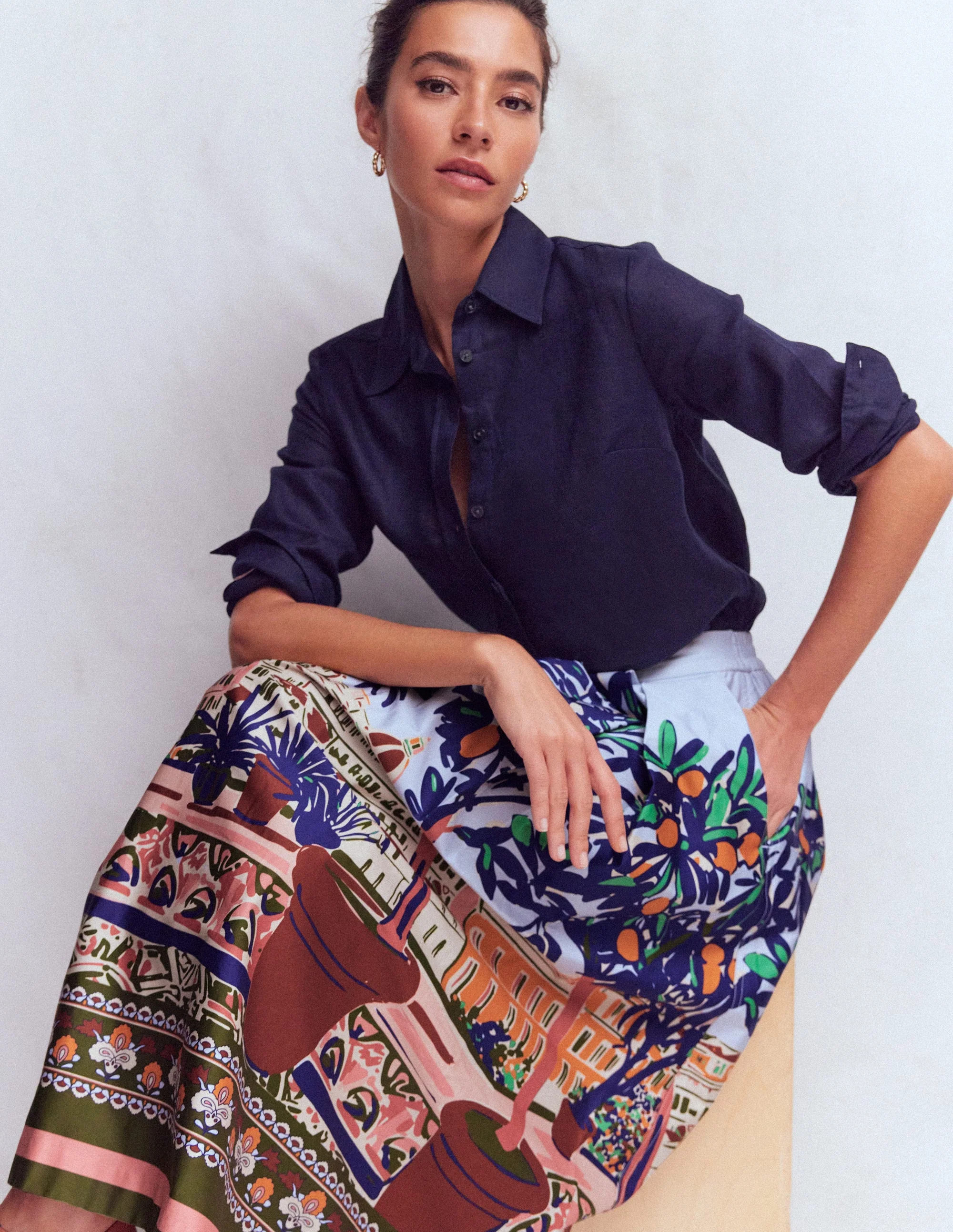 Verity Sateen Skirt-Multi, Balcony Scene | Boden (US)