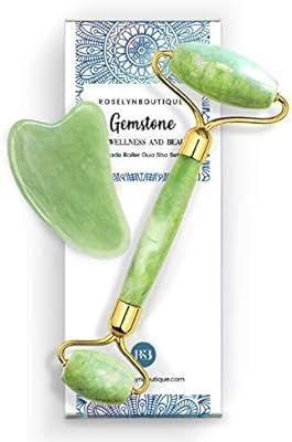 RoselynBoutique Jade Roller for Face and Gua Sha Set - Beauty Cosmetic Facial Skin Roller Massage... | Amazon (US)