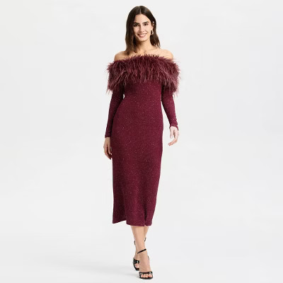 Women's Long Sleeve Faux Fur Off the Shoulder Midi Dress - A New Day™This item is not available | Target