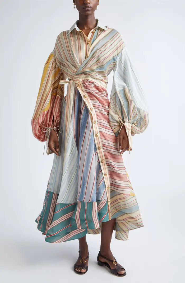 Zimmermann Rebellion Asymmetric Stripe Long Sleeve Linen & Silk Shirtdress | Nordstrom | Nordstrom