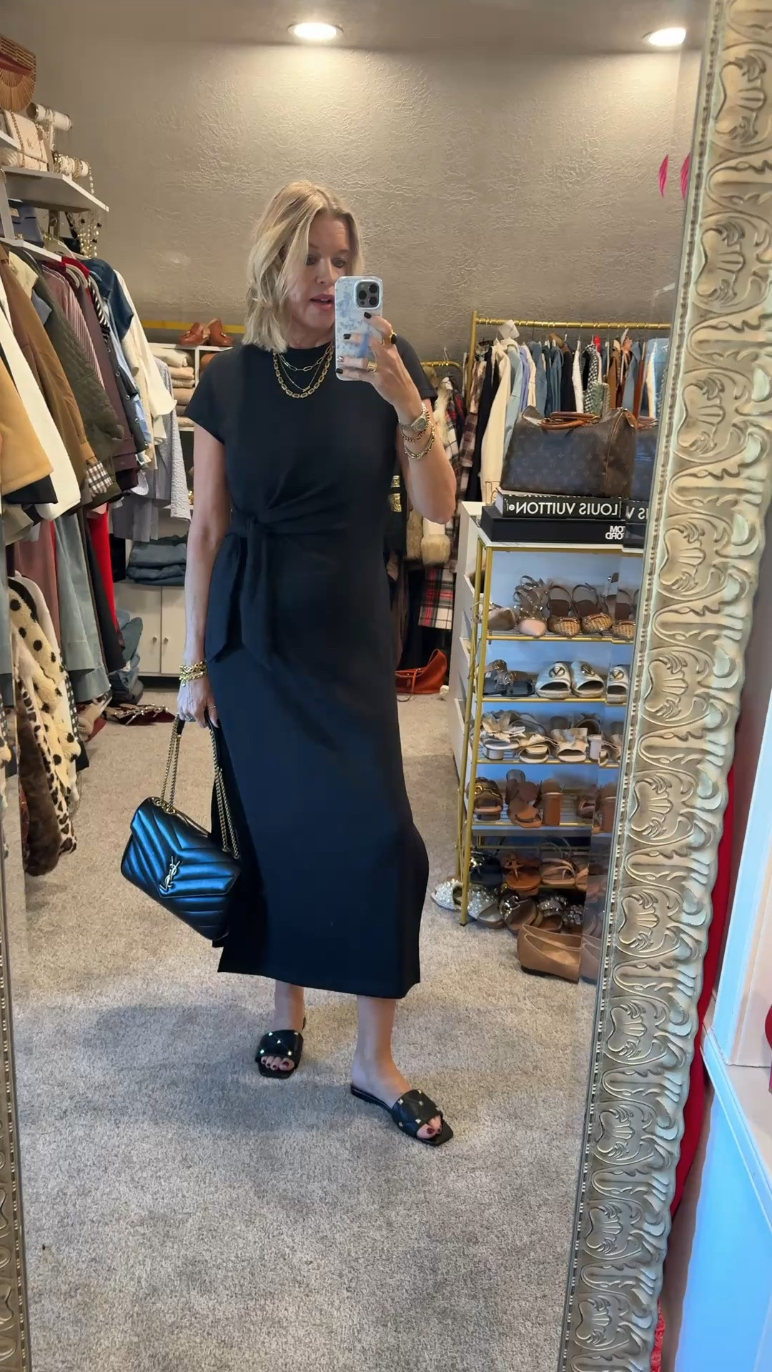 What I wore on a date with hubby..

A fall drive and apre opening bakery event..

Spanx 
Air essentials dress
With wrap front detail.
-Comfortable crew neck and cap sleeve. Maxi length with side slits 
Fits tts

🚨Save 15% on Spanx with my code: Deardarcyxspanx 

My jewelry is layered pieces by Julie Vos 

Quilted YSL bag 
Purchase or rent
Get your first month free with my code DARCYV 

Black quilted sandal slides with gold details  (old) I linked similar