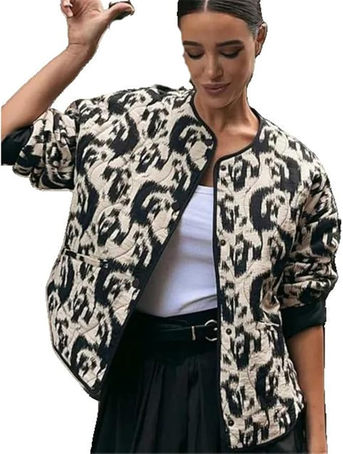 WINSUNNY Printed Cotton Jacket Women Long Sleeve Short Cardigan Autumn Ladies Chic Streetwear | Amazon (US)
