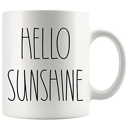 Hello Sunshine Coffee Mug - Hello Sunshine Rae Dunn Inspired Coffee Mug - Text Rae Dunn Style Coffee Mug - Birthday - Family - Merry Christmas Coffee Cup 11oz, White, 72TVB6MRLZ-11oz | Amazon (US)