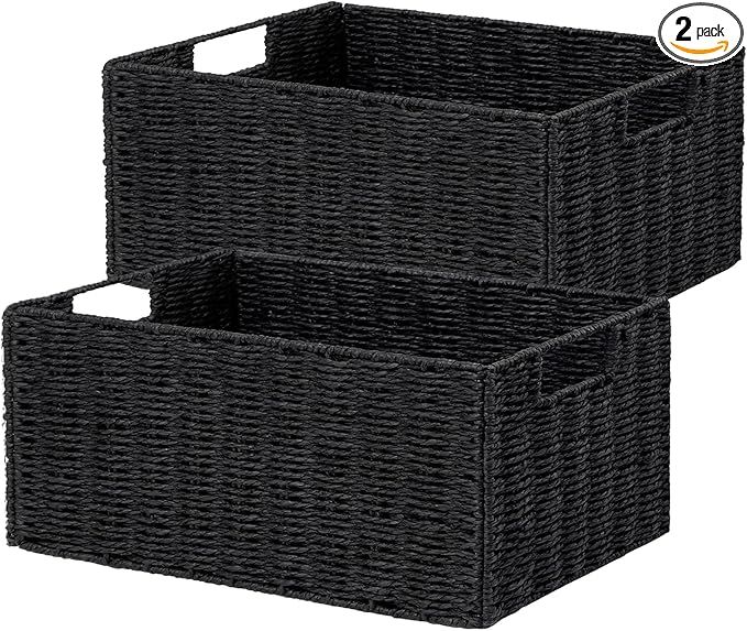 Vagusicc Storage Basket, Set of 2 Wicker Basket, Hand-Woven Paper Rope Storage Baskets for Organi... | Amazon (US)