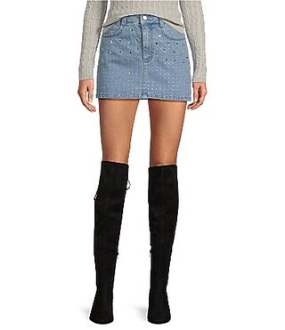Gianni Bini Ava Rhinestone Mini Denim Skirt - 25 | Dillard's