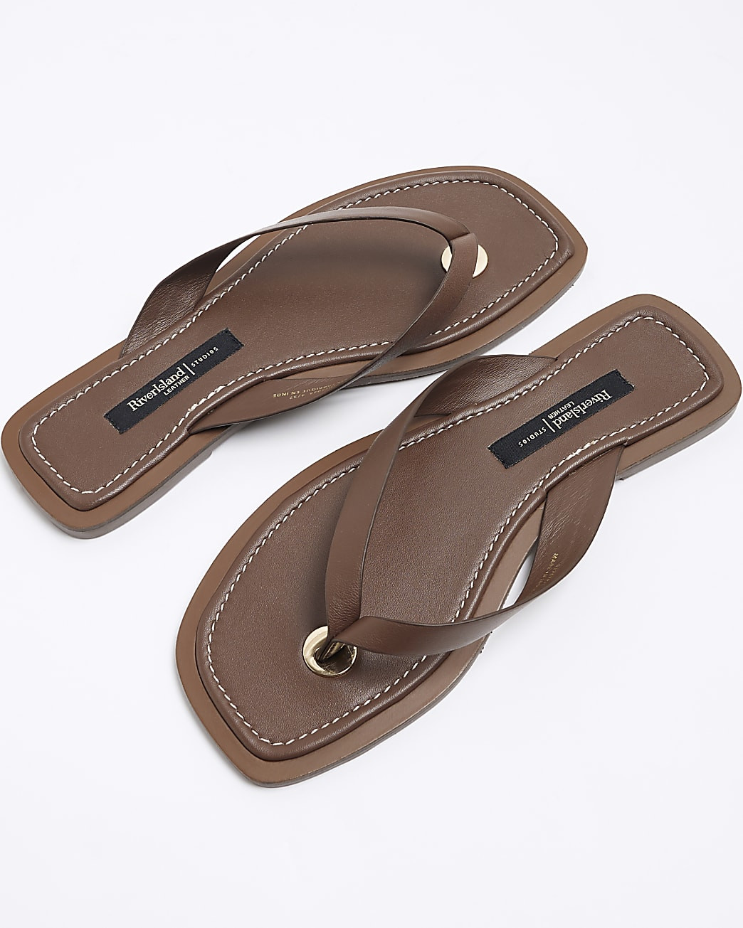 Brown Leather Flip Flop Flat Sandals | River Island UK & IE