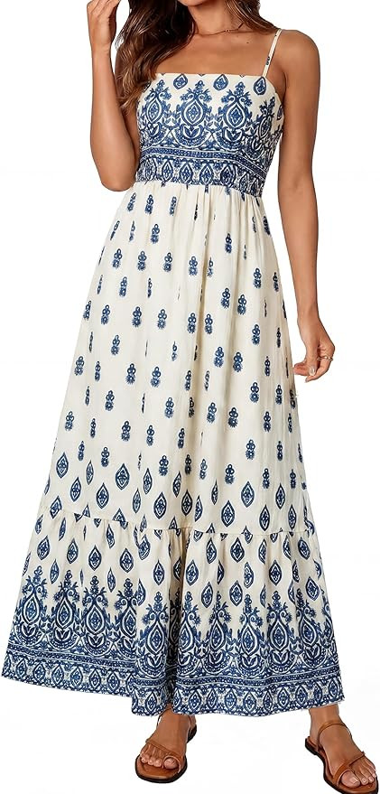 BerryGo Womens Summer Boho Maxi Dress 2026 Casual Spaghetti Strap Floral Beach Sundress Flowy Smo... | Amazon (US)