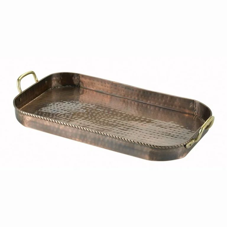 Hammered Antique Copper Oblong Tray with Cast Brass Handles - Walmart.com | Walmart (US)