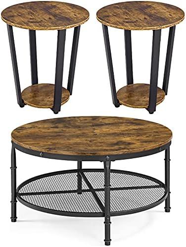 Yaheetech 3-Piece Rustic Coffee Table and Side Table Set, Set of 3 Sturdy & Durable & Easy Assembly  | Amazon (US)