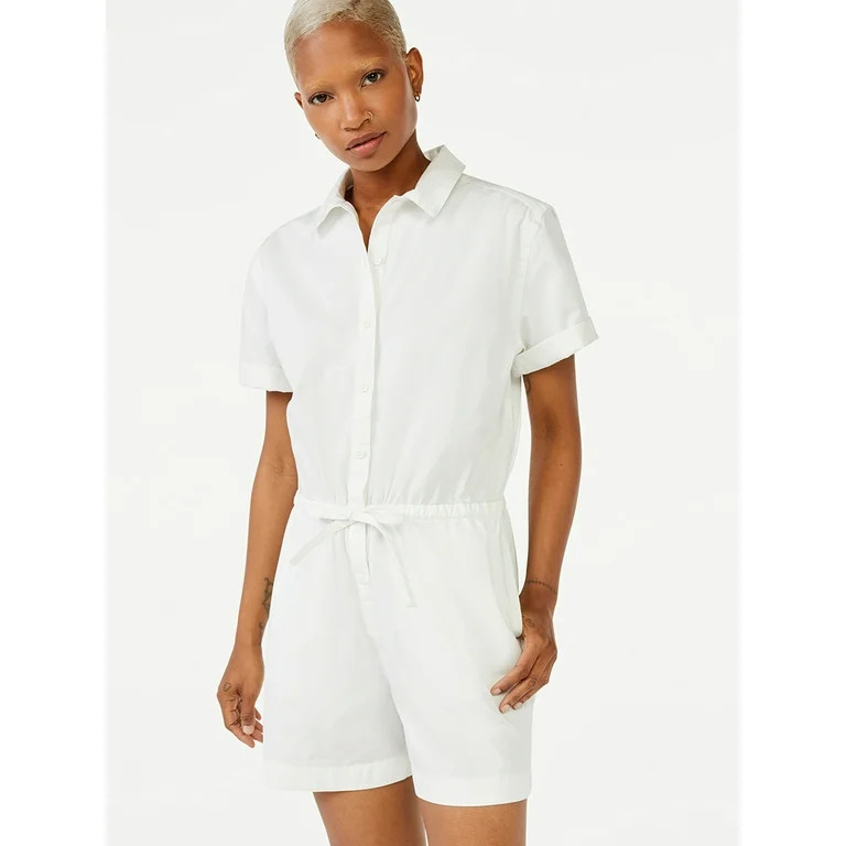 Free Assembly Women's Short Sleeve Drawstring Romper | Walmart (US)