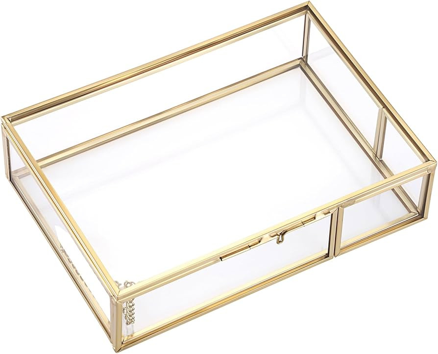 Hipiwe Gold Glass Photo Box,Vintage Photo Storage Organizer, Trinket Box Jewelry Display Organize... | Amazon (US)