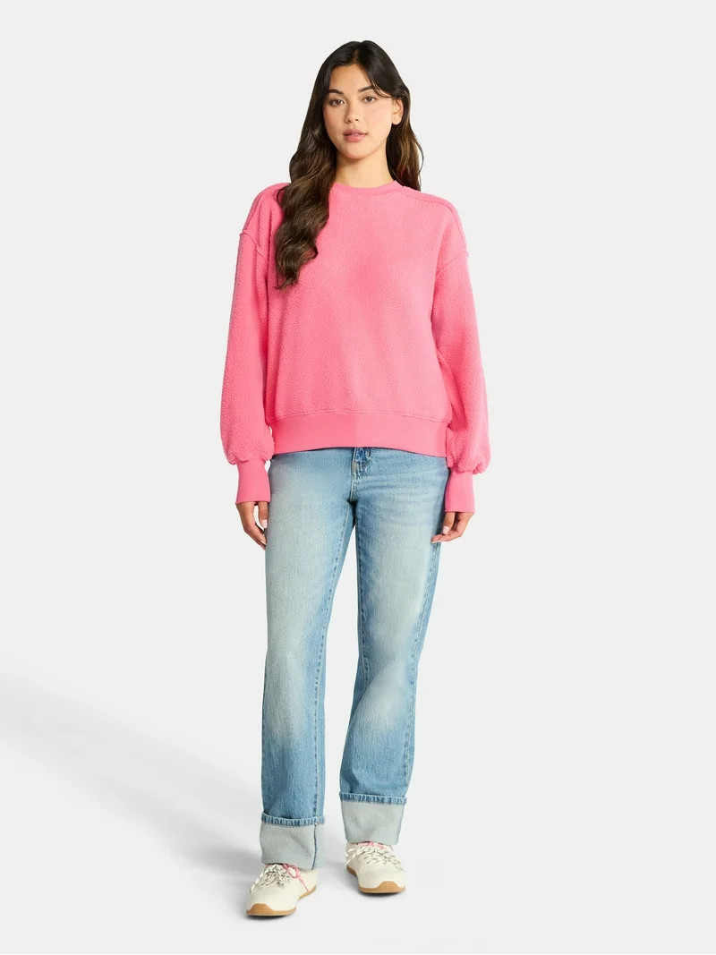 Time and Tru Women's Reverse Fleece Pullover Sweatshirt, XS-XXXL | Walmart (US)