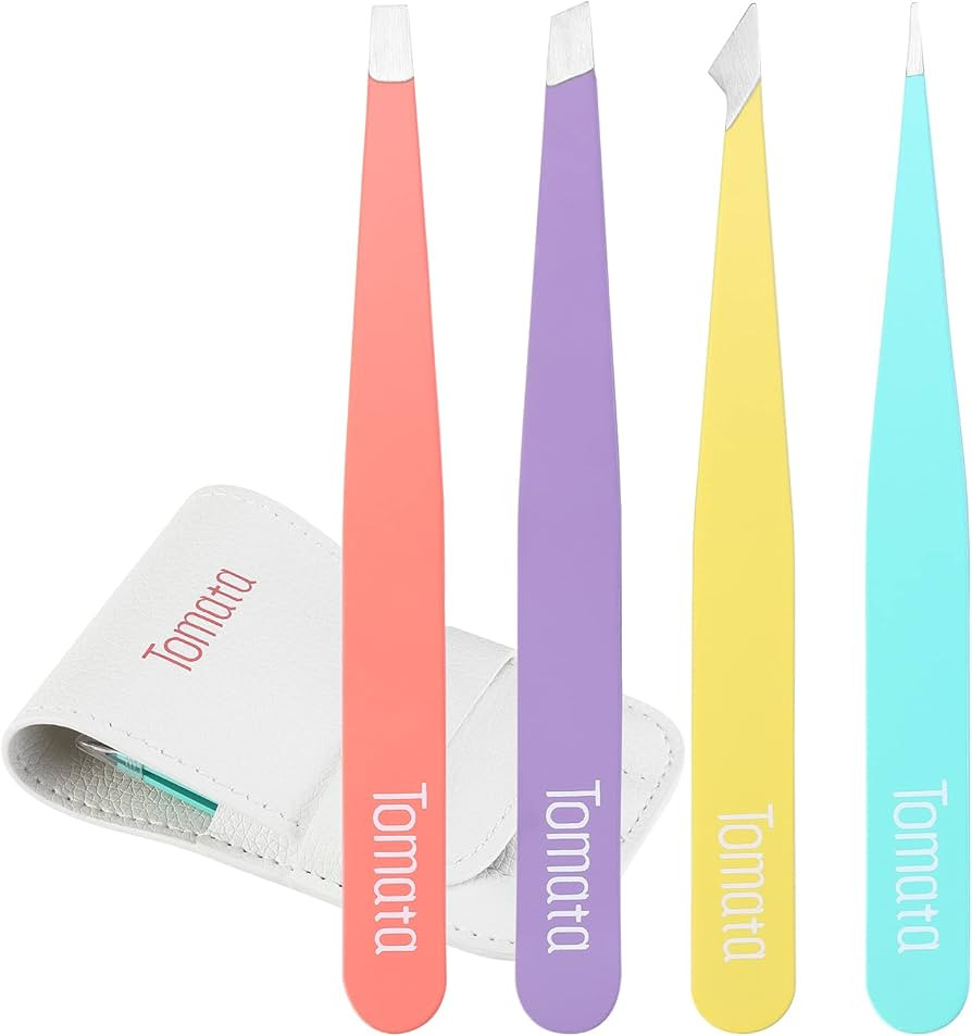 Tomata Tweezers for Eyebrows, Slant Tip and Pointed Eyebrow Tweezer Set Great Precision for Eyebr... | Amazon (US)
