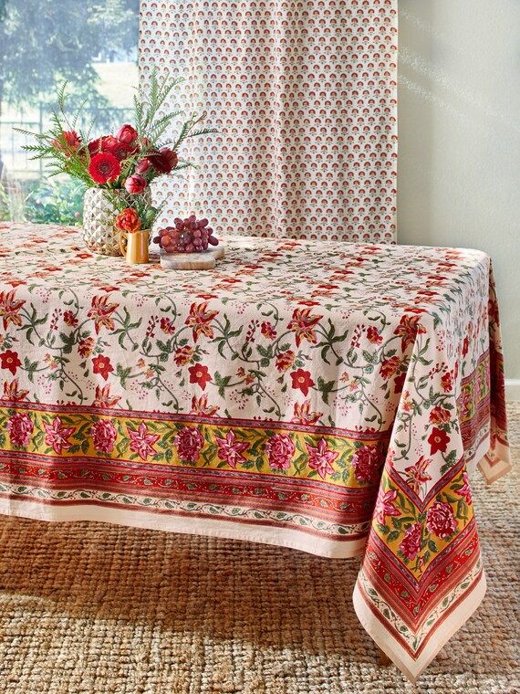 Tropical Garden   Colorful Country Cottage Kitchen Tablecloth | Etsy | Etsy (US)