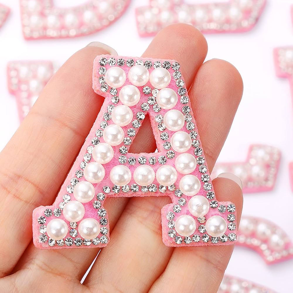 Waydress 26 Pcs Iron on Patch Rhinestone A-Z Letter Appliques Adhesive White Pink Colorful Pearl ... | Amazon (US)