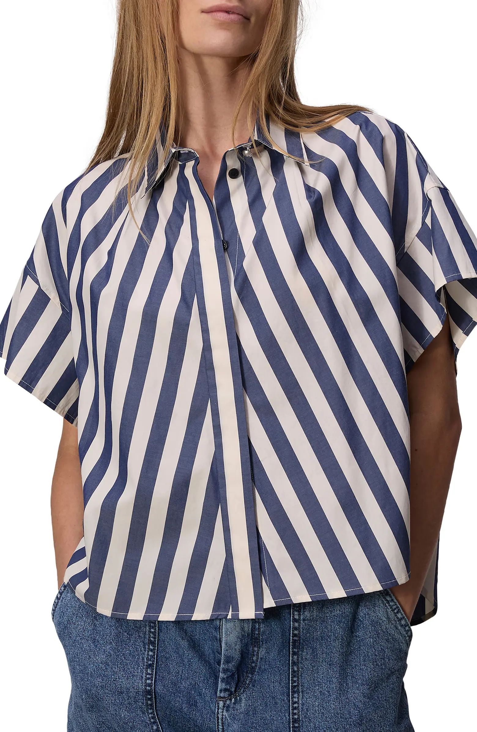 Martha Stripe Short Sleeve Cotton Poplin Button-Up Shirt | Nordstrom