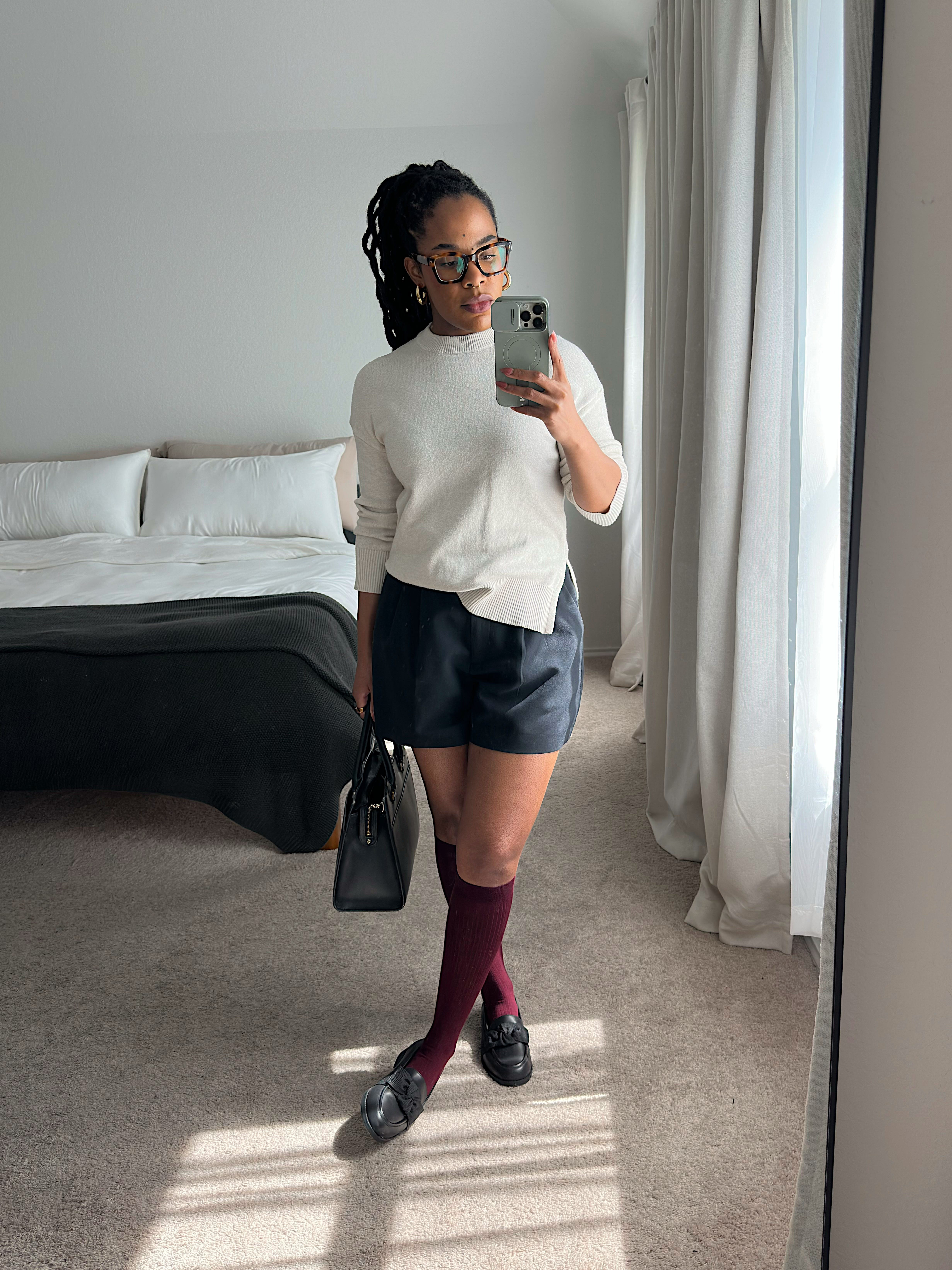 Tailored Shorts + Bow Loafers || tailored shorts // black shorts // bow loafers // loafers outfit // cashmere sweater // spring outfits // spring outfit ideas // spring outfits for cold days // elevated casual outfits // casual classy outfits // spring style inspo

#LTKootd