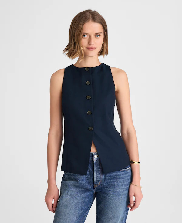 Crewneck Cutaway Vest in Drapey Twill | Madewell | Madewell