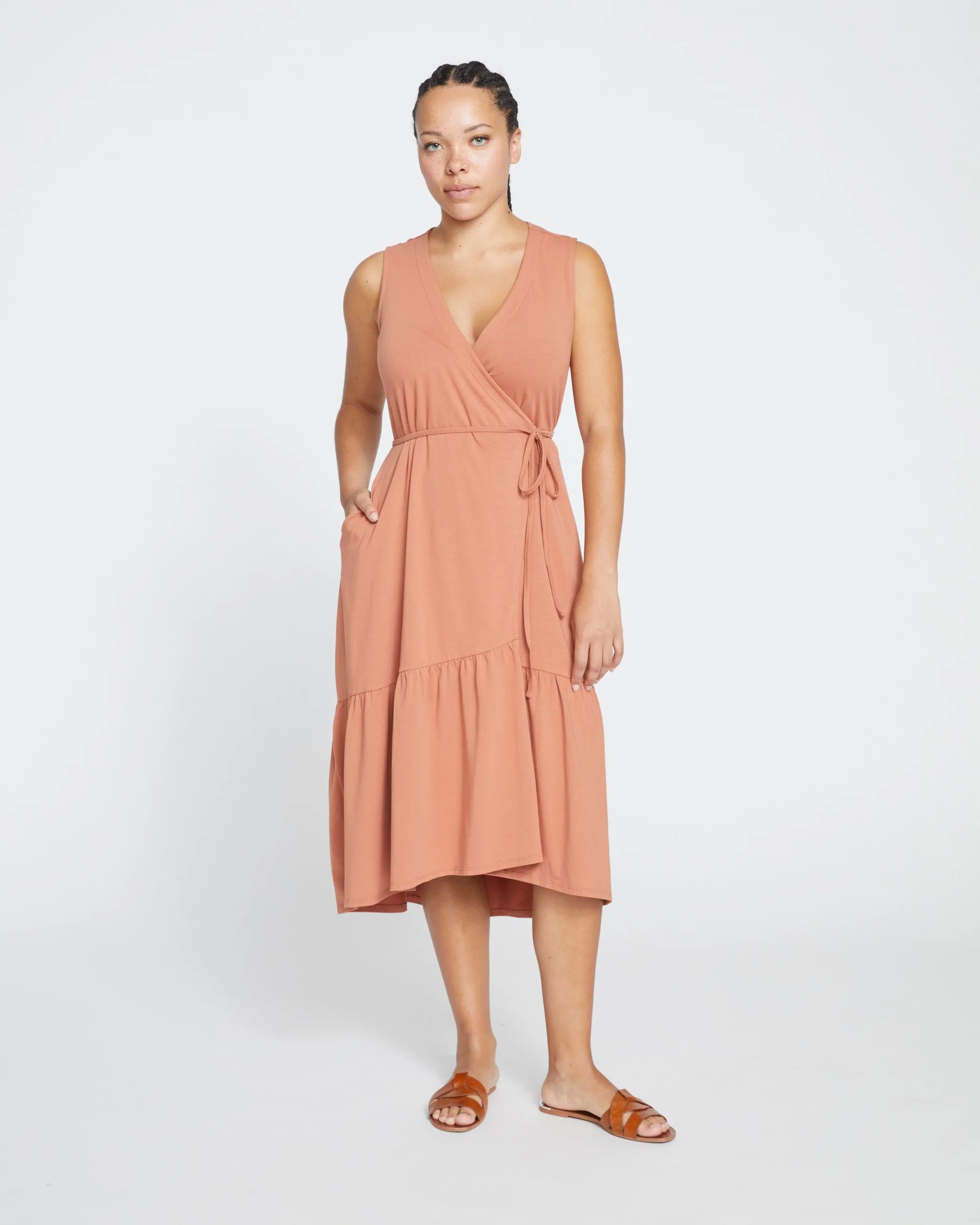 Tiered Twirl Wrap Dress - Clay | Universal Standard